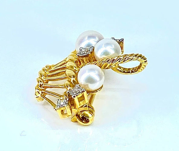 Broche Broche panier en or jaune 18 carats avec perles et diamants 58 Facettes AB467
