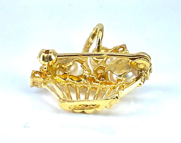 Broche Broche panier en or jaune 18 carats avec perles et diamants 58 Facettes AB467