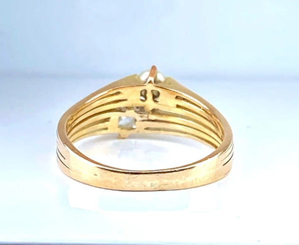 Bague 53 Bague toi et moi en or jaune 18 carats, diamant et perle 58 Facettes AB470