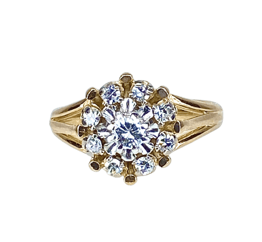 Bague 51 Bague marguerite en or jaune 18 carats et diamants, vers 1960 58 Facettes AB498