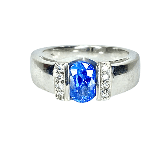 Bague 56 Bague jonc en or blanc 18 carats, saphir et diamants 58 Facettes AB501