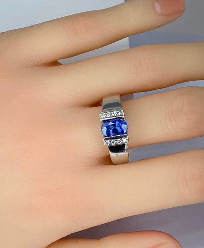 Bague 56 Bague jonc en or blanc 18 carats, saphir et diamants 58 Facettes AB501