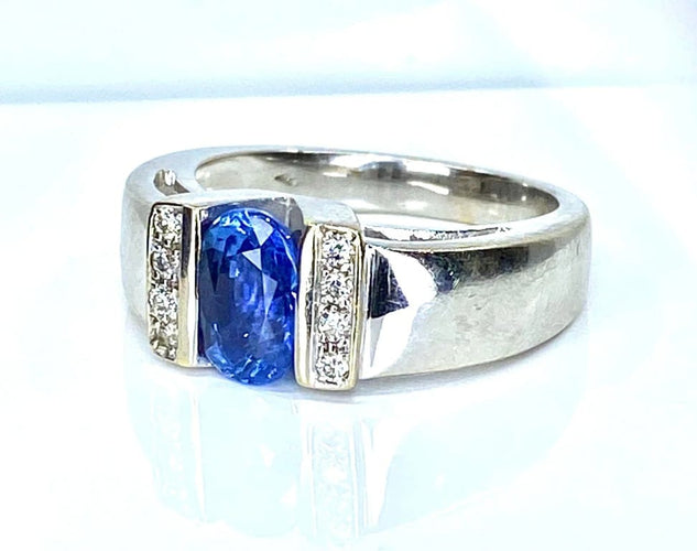 Bague 56 Bague jonc en or blanc 18 carats, saphir et diamants 58 Facettes AB501