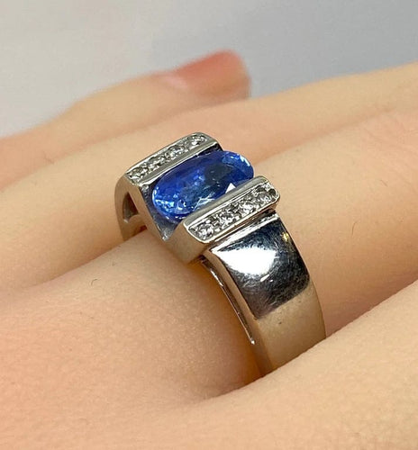 Bague 56 Bague jonc en or blanc 18 carats, saphir et diamants 58 Facettes AB501