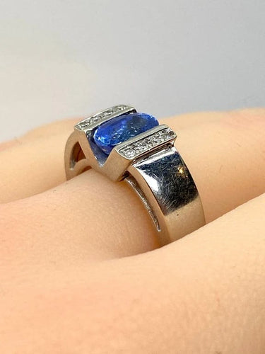 Bague 56 Bague jonc en or blanc 18 carats, saphir et diamants 58 Facettes AB501