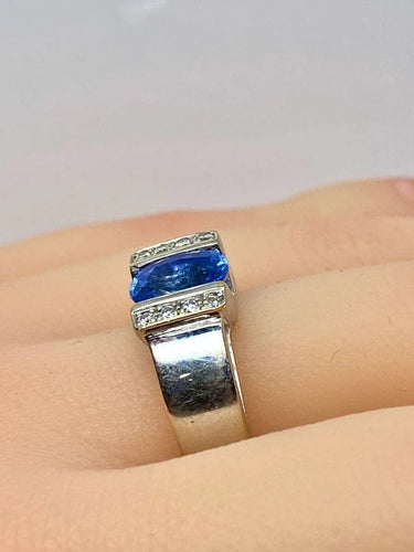 Bague 56 Bague jonc en or blanc 18 carats, saphir et diamants 58 Facettes AB501