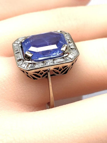 Bague 58 Bague Art déco en or blanc 18 carats, saphir Ceylan 9,40 ct et diamants 58 Facettes AB503