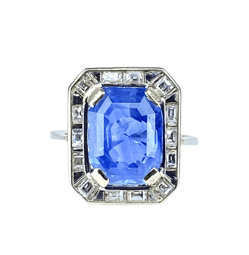 Bague 58 Bague Art déco en or blanc 18 carats, saphir Ceylan 9,40 ct et diamants 58 Facettes AB503