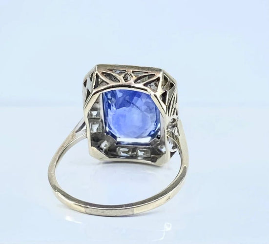 Bague 58 Bague Art déco en or blanc 18 carats, saphir Ceylan 9,40 ct et diamants 58 Facettes AB503