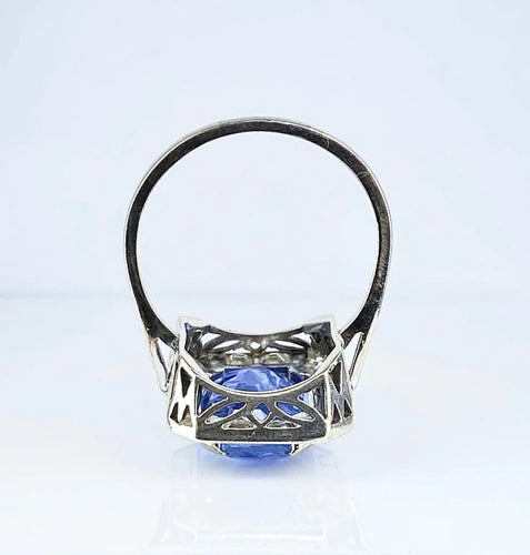 Bague 58 Bague Art déco en or blanc 18 carats, saphir Ceylan 9,40 ct et diamants 58 Facettes AB503