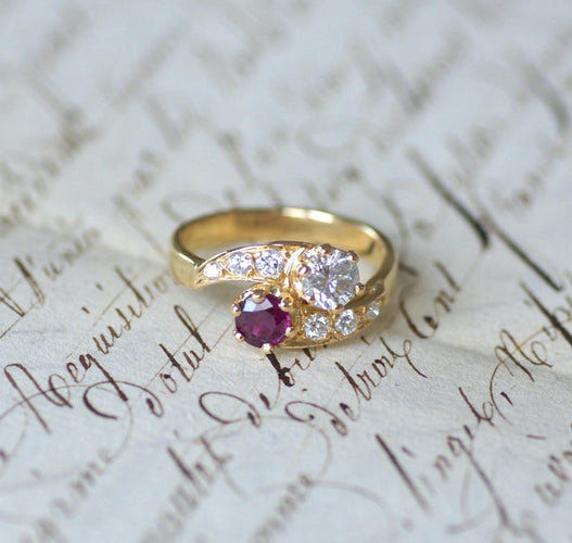 Bague 58 Bague Toi et Moi - Rubis et diamants en or jaune 58 Facettes