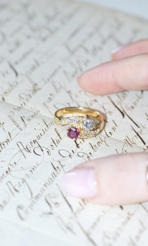Bague 58 Bague Toi et Moi - Rubis et diamants en or jaune 58 Facettes