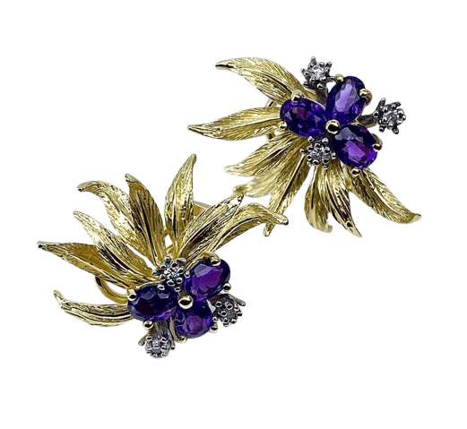 Bague 50 Parure - Bague et boucles d’oreilles en or jaune 18 carats, améthystes et diamants 58 Facettes AB506