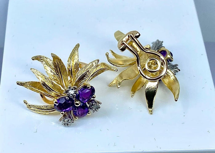 Bague 50 Parure - Bague et boucles d’oreilles en or jaune 18 carats, améthystes et diamants 58 Facettes AB506