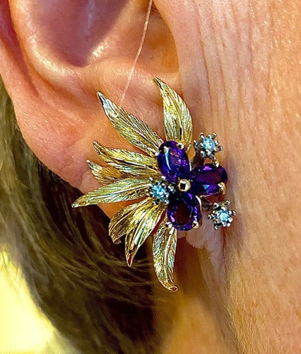 Bague 50 Parure - Bague et boucles d’oreilles en or jaune 18 carats, améthystes et diamants 58 Facettes AB506