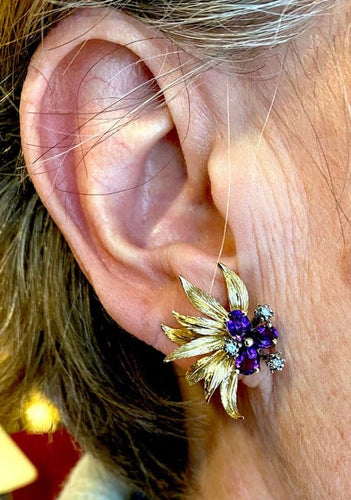 Bague 50 Parure - Bague et boucles d’oreilles en or jaune 18 carats, améthystes et diamants 58 Facettes AB506