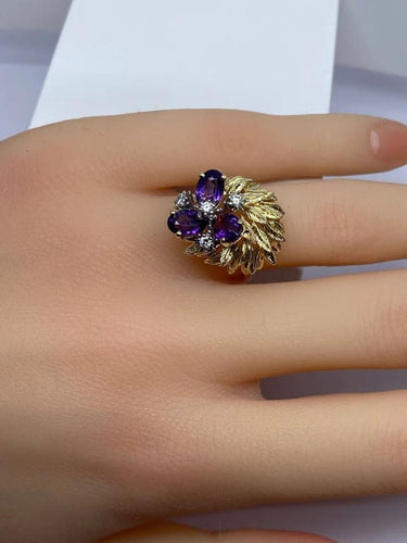 Bague 50 Parure - Bague et boucles d’oreilles en or jaune 18 carats, améthystes et diamants 58 Facettes AB506