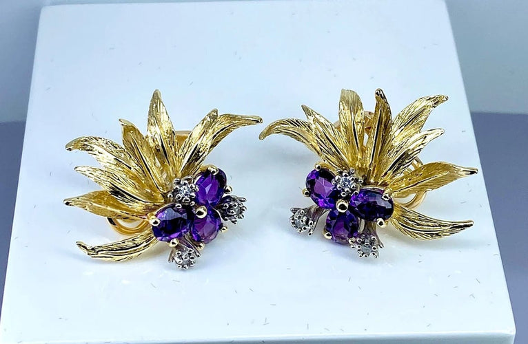 Bague 50 Parure - Bague et boucles d’oreilles en or jaune 18 carats, améthystes et diamants 58 Facettes AB506