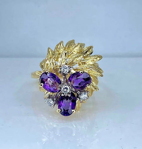 Bague 50 Parure - Bague et boucles d’oreilles en or jaune 18 carats, améthystes et diamants 58 Facettes AB506
