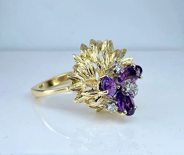 Bague 50 Parure - Bague et boucles d’oreilles en or jaune 18 carats, améthystes et diamants 58 Facettes AB506