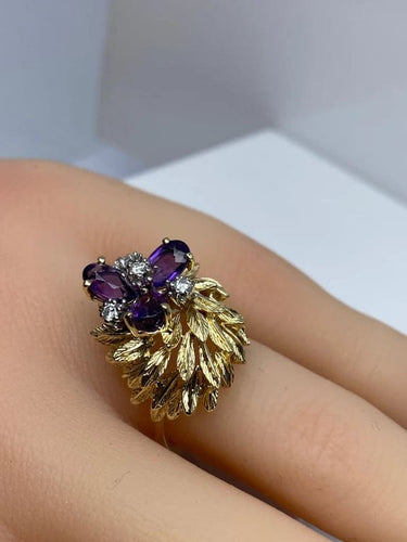 Bague 50 Parure - Bague et boucles d’oreilles en or jaune 18 carats, améthystes et diamants 58 Facettes AB506