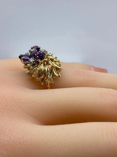 Bague 50 Parure - Bague et boucles d’oreilles en or jaune 18 carats, améthystes et diamants 58 Facettes AB506
