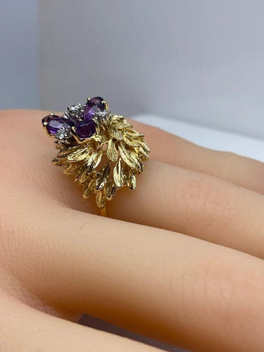Bague 50 Parure - Bague et boucles d’oreilles en or jaune 18 carats, améthystes et diamants 58 Facettes AB506