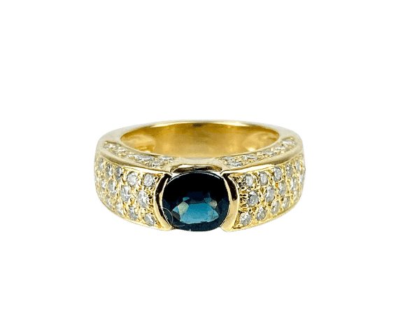 Bague 52 Bague jonc en or jaune 18 carats avec saphir et diamants 58 Facettes AB511