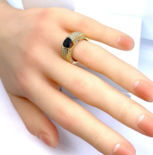 Bague 52 Bague jonc en or jaune 18 carats avec saphir et diamants 58 Facettes AB511