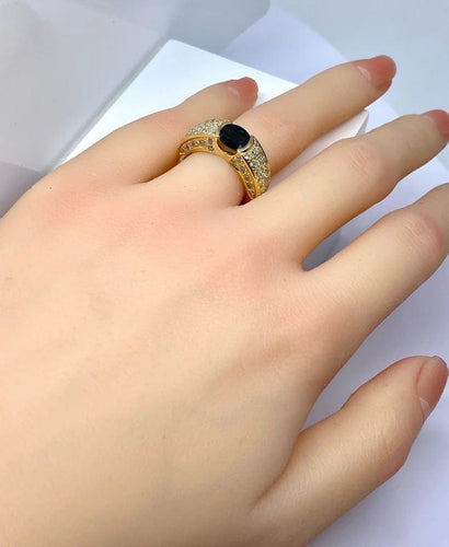 Bague 52 Bague jonc en or jaune 18 carats avec saphir et diamants 58 Facettes AB511