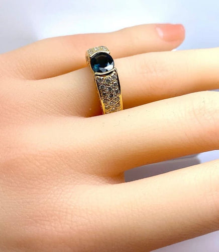 Bague 52 Bague jonc en or jaune 18 carats avec saphir et diamants 58 Facettes AB511