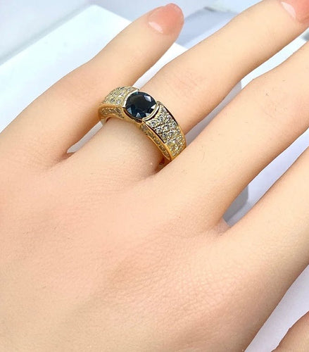 Bague 52 Bague jonc en or jaune 18 carats avec saphir et diamants 58 Facettes AB511