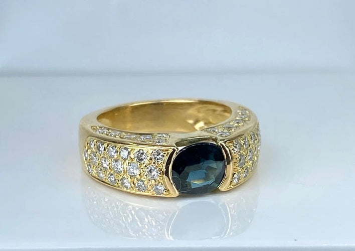 Bague 52 Bague jonc en or jaune 18 carats avec saphir et diamants 58 Facettes AB511