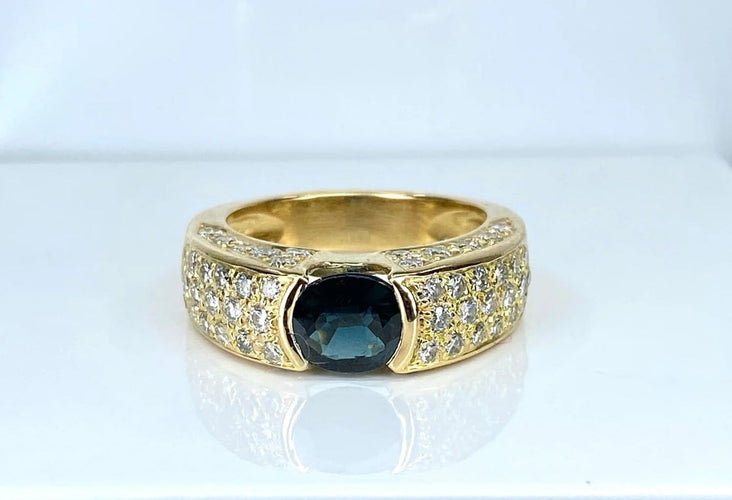 Bague 52 Bague jonc en or jaune 18 carats avec saphir et diamants 58 Facettes AB511