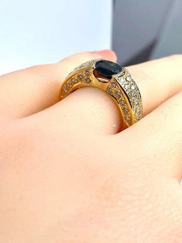 Bague 52 Bague jonc en or jaune 18 carats avec saphir et diamants 58 Facettes AB511