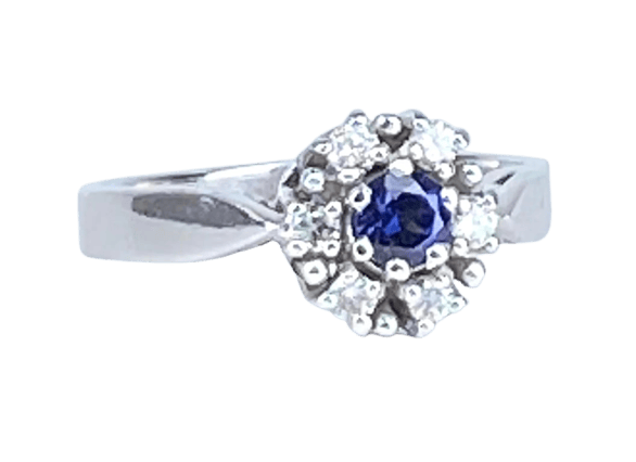 Bague 55 Bague marguerite en or blanc 18 carats avec saphir et diamants 58 Facettes AB518 bis