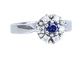 Bague 55 Bague marguerite en or blanc 18 carats avec saphir et diamants 58 Facettes AB518 bis