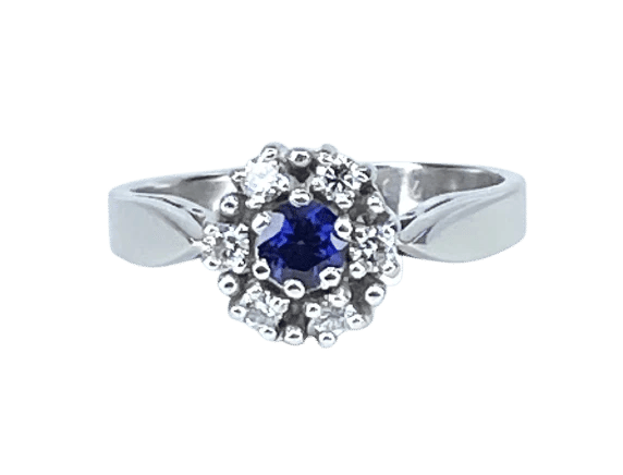 Bague 55 Bague marguerite en or blanc 18 carats avec saphir et diamants 58 Facettes AB518 bis