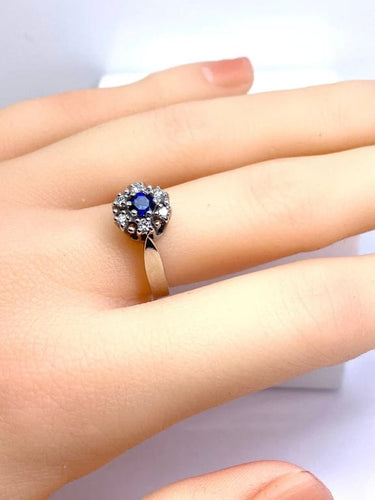 Bague 55 Bague marguerite en or blanc 18 carats avec saphir et diamants 58 Facettes AB518 bis