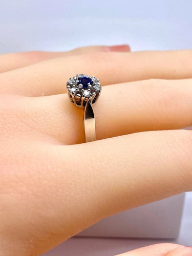 Bague 55 Bague marguerite en or blanc 18 carats avec saphir et diamants 58 Facettes AB518 bis