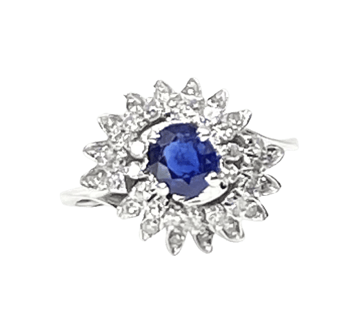 Bague 54 Bague tourbillon en or blanc 18 carats, saphir et diamants 58 Facettes AB519