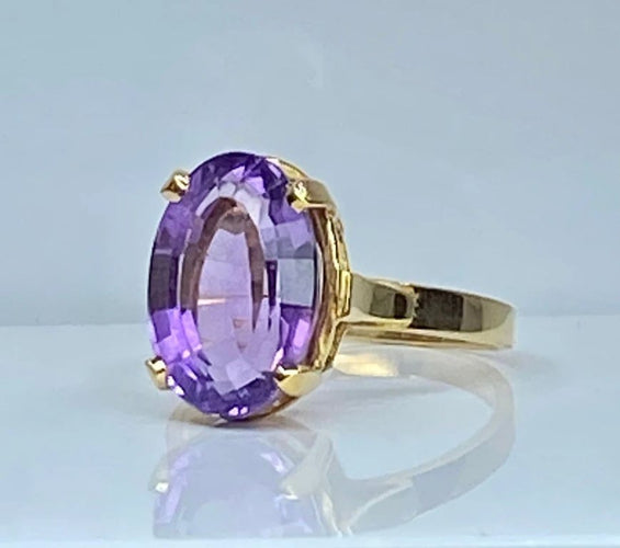 Bague 55 Bague en or jaune 18 carats avec améthyste ovale 58 Facettes AB520