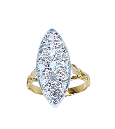Bague 61 Bague marquise en or jaune 18 carats et platine sertie de diamants 58 Facettes AB521