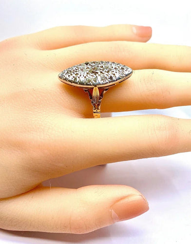 Bague 61 Bague marquise en or jaune 18 carats et platine sertie de diamants 58 Facettes AB521