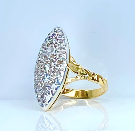 Bague 61 Bague marquise en or jaune 18 carats et platine sertie de diamants 58 Facettes AB521