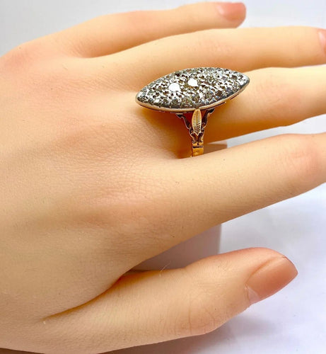Bague 61 Bague marquise en or jaune 18 carats et platine sertie de diamants 58 Facettes AB521