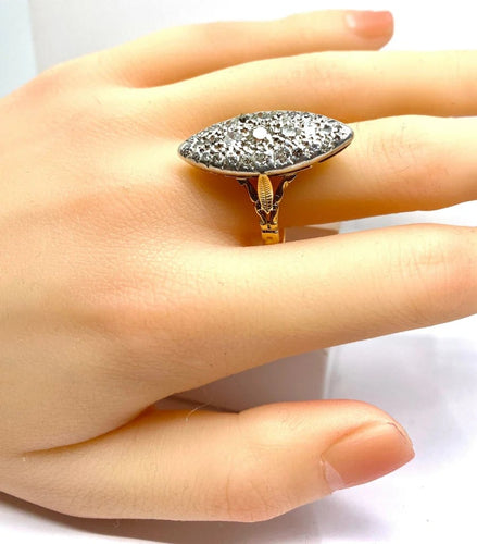 Bague 61 Bague marquise en or jaune 18 carats et platine sertie de diamants 58 Facettes AB521