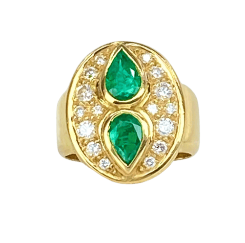 Bague 51.5 Bague en or jaune 18 carats avec émeraudes et diamants 58 Facettes AB531