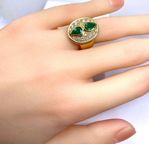 Bague 51.5 Bague en or jaune 18 carats avec émeraudes et diamants 58 Facettes AB531