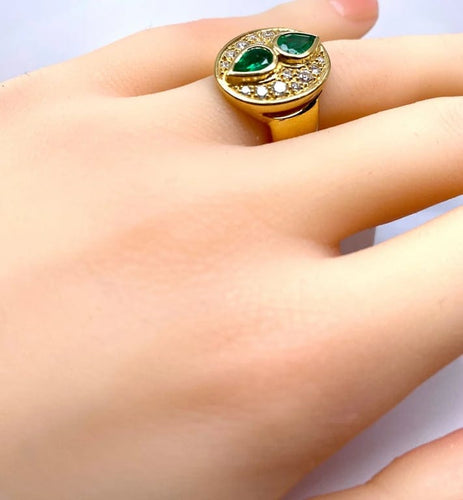 Bague 51.5 Bague en or jaune 18 carats avec émeraudes et diamants 58 Facettes AB531